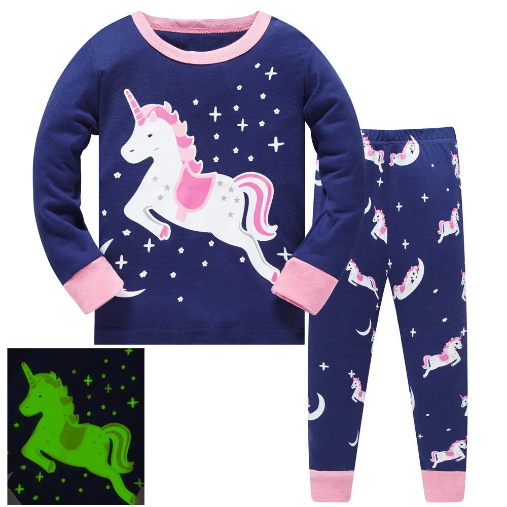 Kids Girls Cartoon Unicorn/Mermaid Print Sleepwear Set childrensterritory
