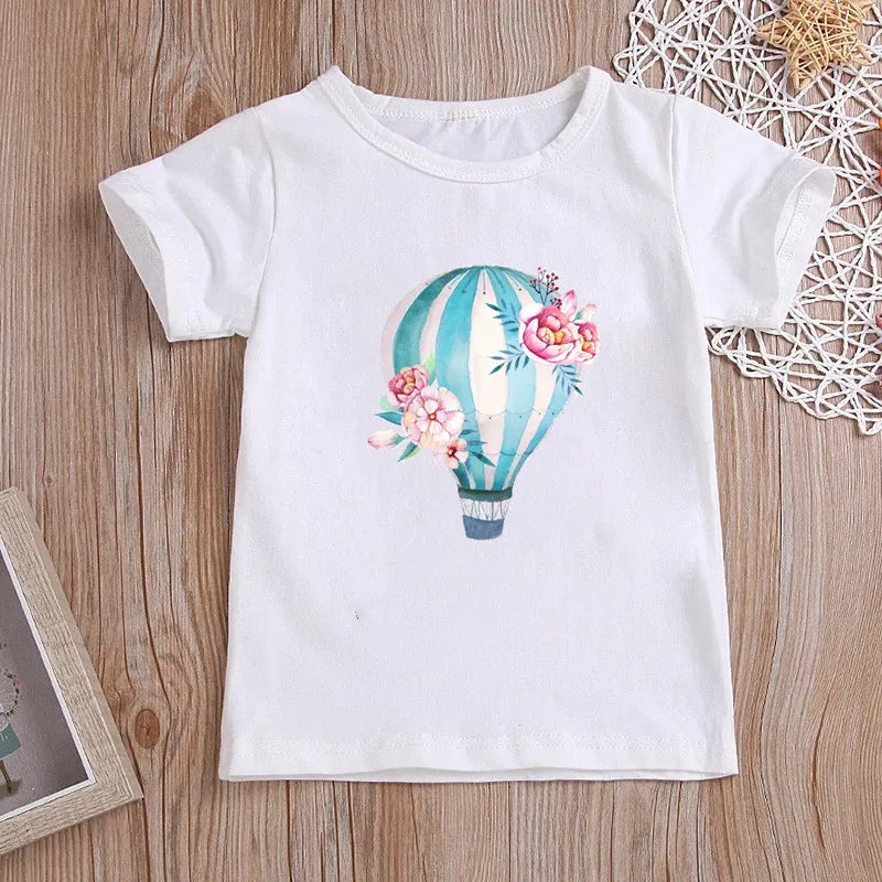 Stylish Cartoon Print Kids Girls Casual T-shirts childrensterritory