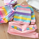 Little Girls Rainbow Striped Design Causal Sport Clothing Sets childrensterritory