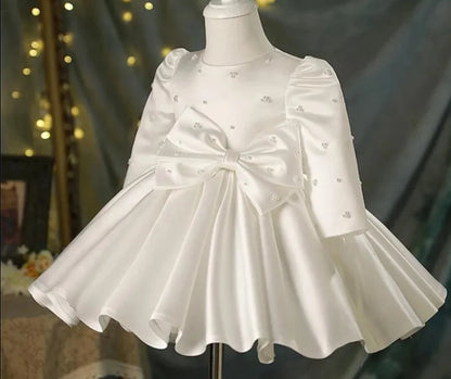 Pearl-Decorated Tutu White Flower Girls Dress For Party childrensterritory