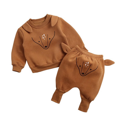 Animal Printed 2Pcs Casual Warm Baby Clothes Sets Tops + Pants childrensterritory