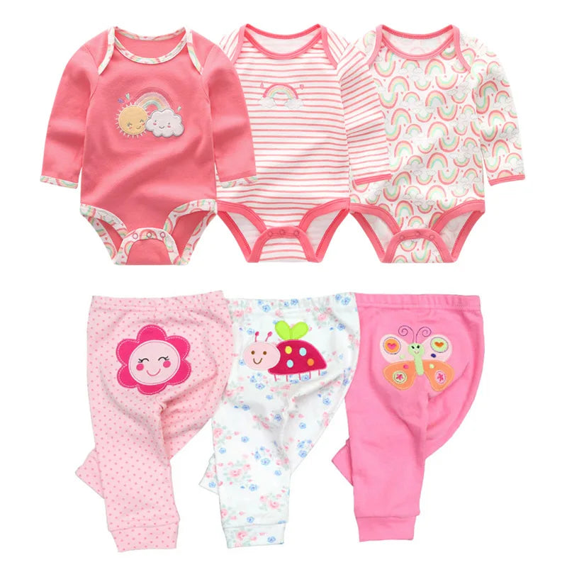 Newborn Baby Cartoon Print 6/8Pieces Soft Bodysuits+Pants Sets childrensterritory