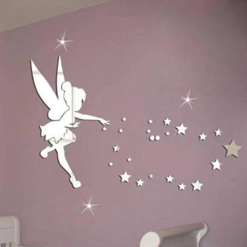 Fairy Blowing Stars Acrylic Mirror Wall Sticker for Home childrensterritory