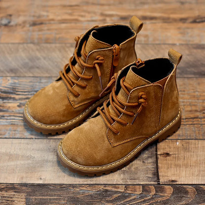 Retro Style Side Zipper Kids Genuine Leather Winter Shoes childrensterritory