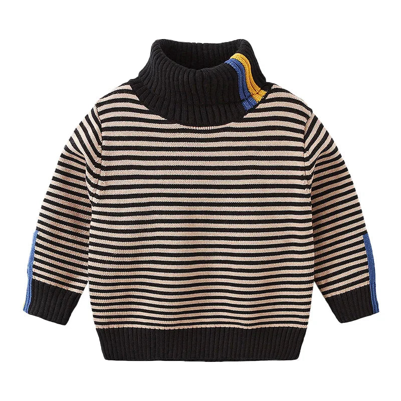 Kids Boys Warm High Neck Knitted Striped Sweater childrensterritory