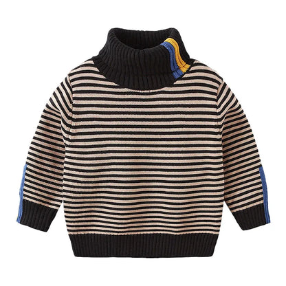 Kids Boys Warm High Neck Knitted Striped Sweater childrensterritory