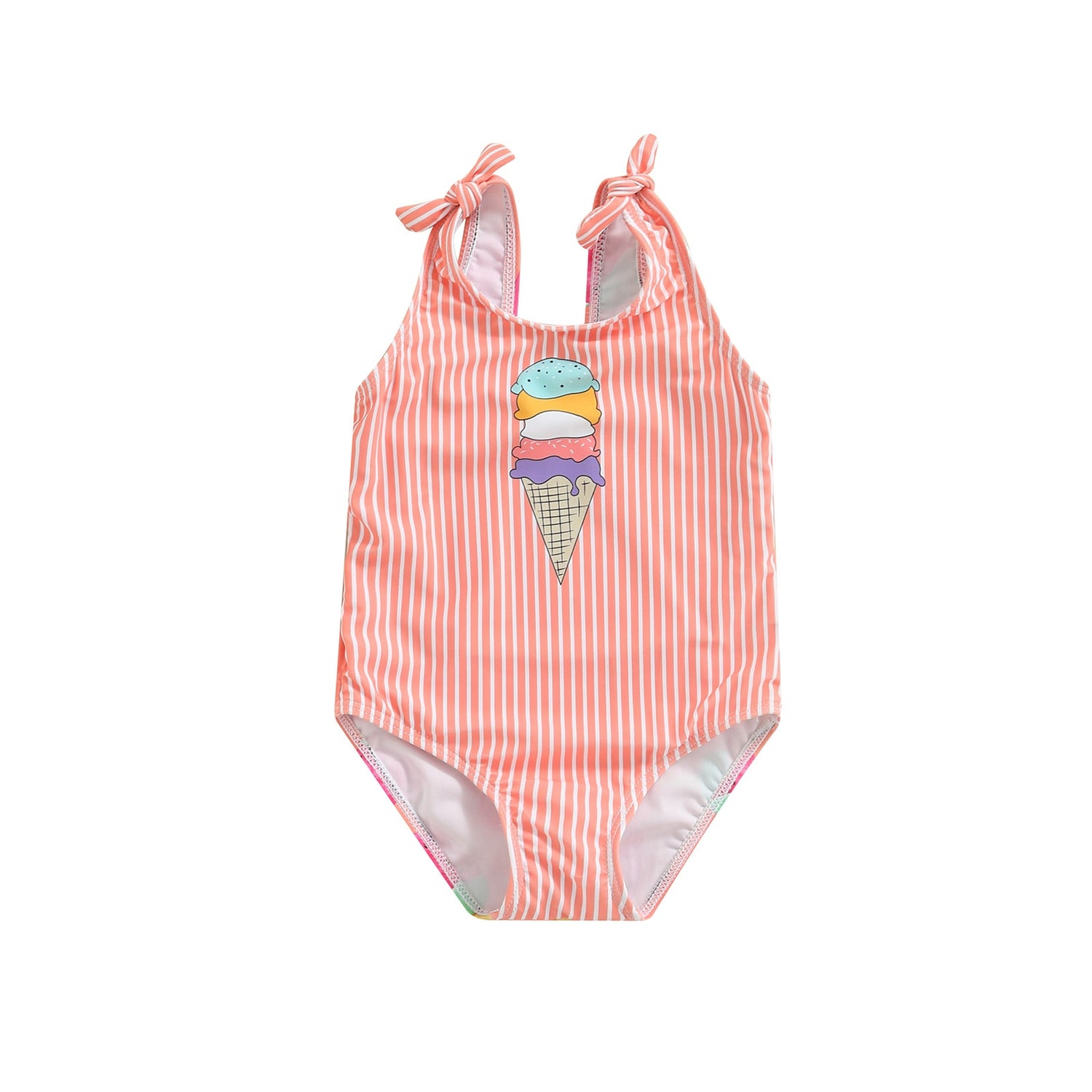 Kid Girl Ice Cream Printed Patchwork Beach Bodysuit childrensterritory