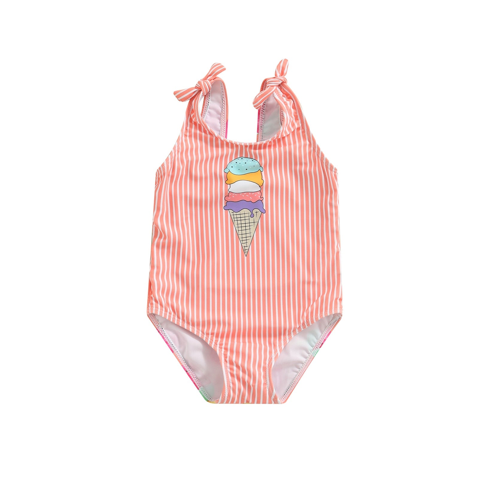 Kid Girl Ice Cream Printed Patchwork Beach Bodysuit childrensterritory