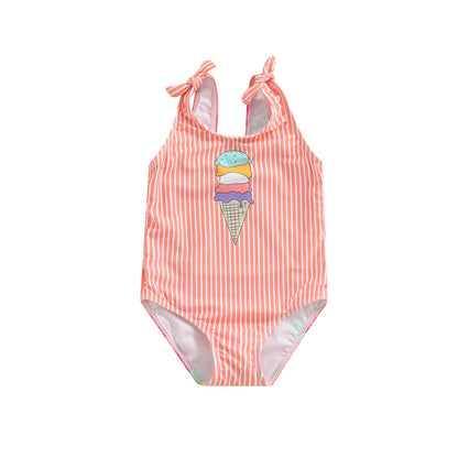 Kid Girl Ice Cream Printed Patchwork Beach Bodysuit childrensterritory