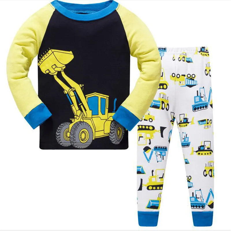 Kids Boys Cartoon Excavator Print Pyjamas Sets childrensterritory