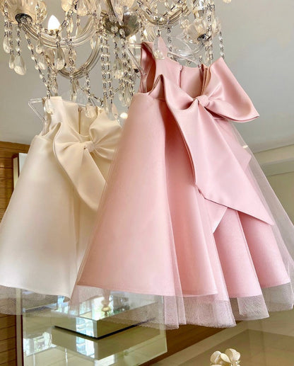 Little Girls Elegant Big Bow Tulle Wedding Party Dresses-Children&amp;