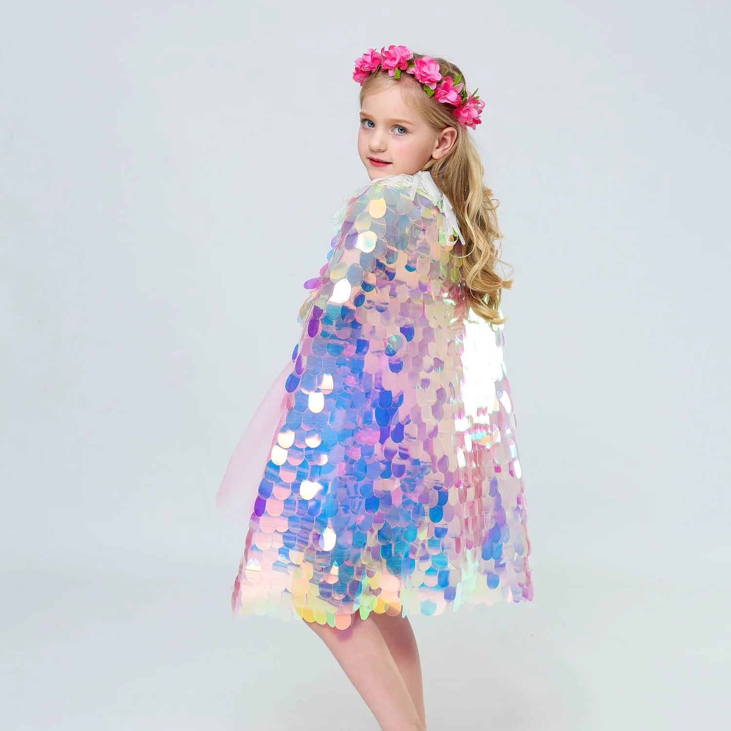Stylish Sequins Mermaid Design Princess Girls Cape Cloak childrensterritory