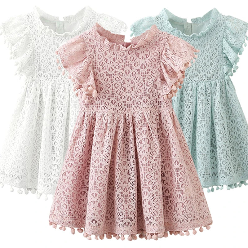 Kids Girls Flower Lace Design Summer Party Dresses childrensterritory
