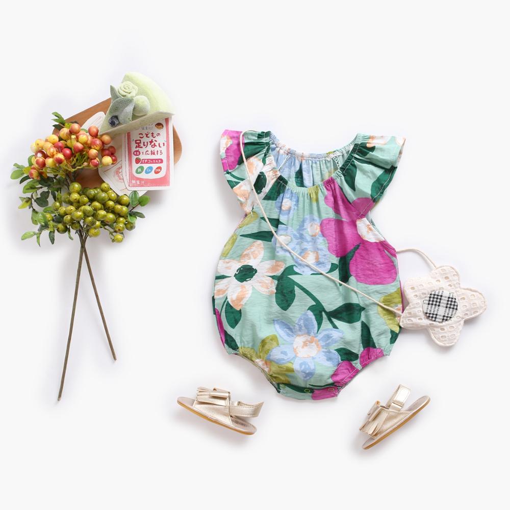 Floral Print Sleeveless Summer Bodysuits for Baby Girls childrensterritory