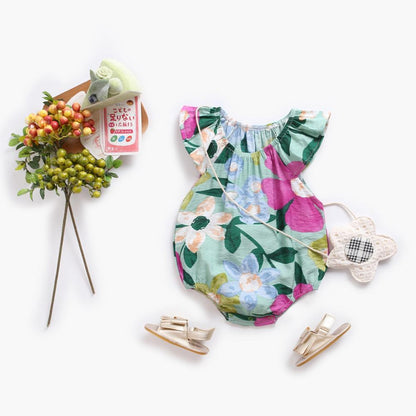 Floral Print Sleeveless Summer Bodysuits for Baby Girls childrensterritory