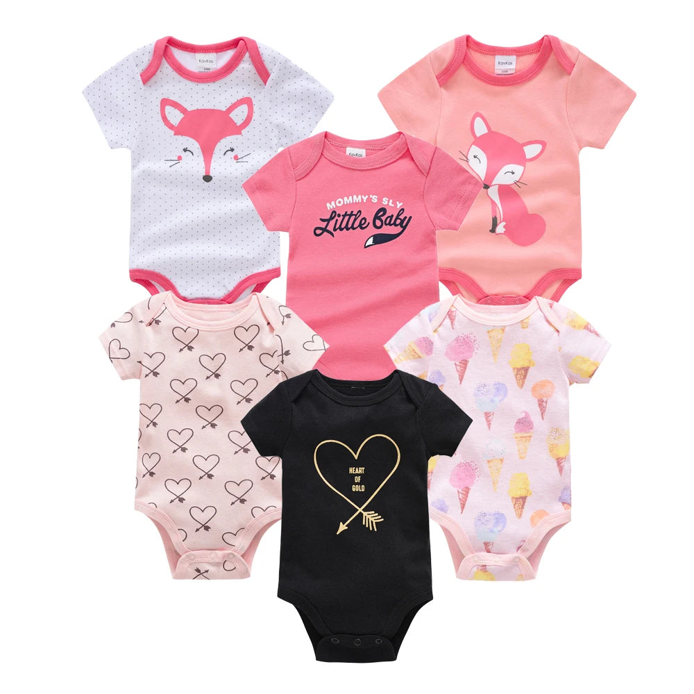 6 pcs/lot Baby Girls Cartoon Print Bodysuits for Summer childrensterritory