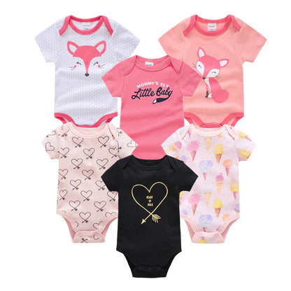 6 pcs/lot Baby Girls Cartoon Print Bodysuits for Summer childrensterritory