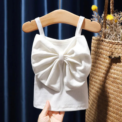 Little Girls Sleeveless Knitted Tanks Camisoles Bow Tops childrensterritory