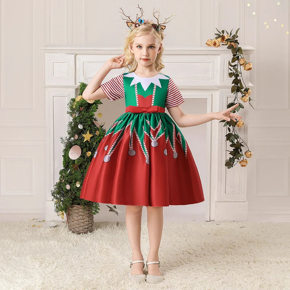 Girls Printed Santa Claus Christmas Party Dress