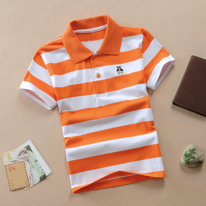 Color Striped Design Short Sleeve Kids Summer Shirts childrensterritory