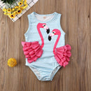 Toddler Girl Ruffle Flamingo Print Sleeveless Swimsuit childrensterritory