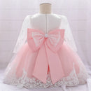 Girls' Long-Sleeved Flower Lace Bow Design Party Dresses childrensterritory
