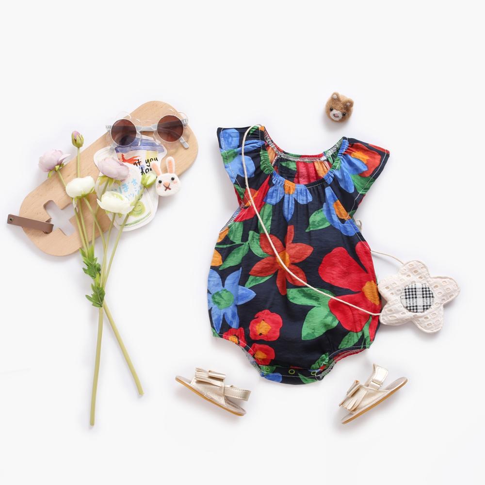 Floral Print Sleeveless Summer Bodysuits for Baby Girls childrensterritory