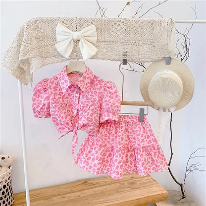 Kids Girls Leopard Print Top and Skirt Summer Clothing Set