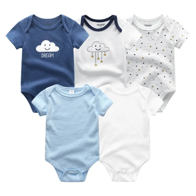 Cartoon Print Baby Girls Short Sleeve Cotton Romper Set