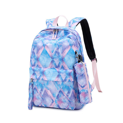 Printed Canvas 3-in-1 School Backpack with USB For Girls