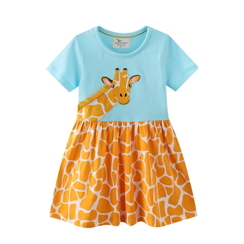 Cute Giraffe Design Girls Summer Dresses childrensterritory