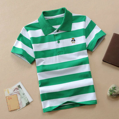 Color Striped Design Short Sleeve Kids Summer Shirts childrensterritory