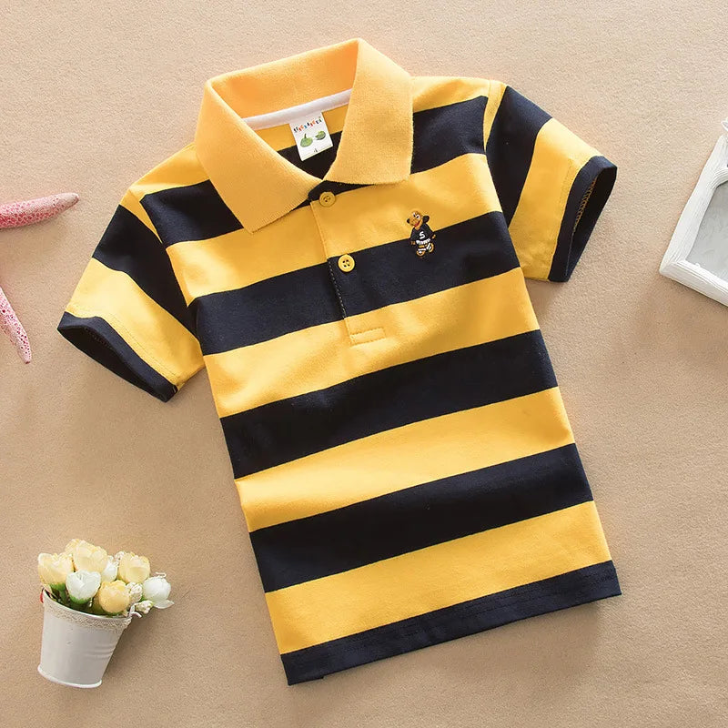 Color Striped Design Short Sleeve Kids Summer Shirts childrensterritory