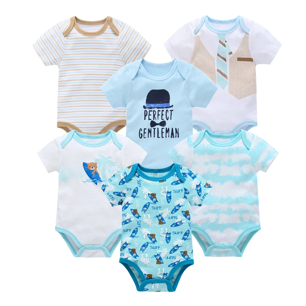 6 pcs/lot Baby Girls Cartoon Print Bodysuits for Summer childrensterritory