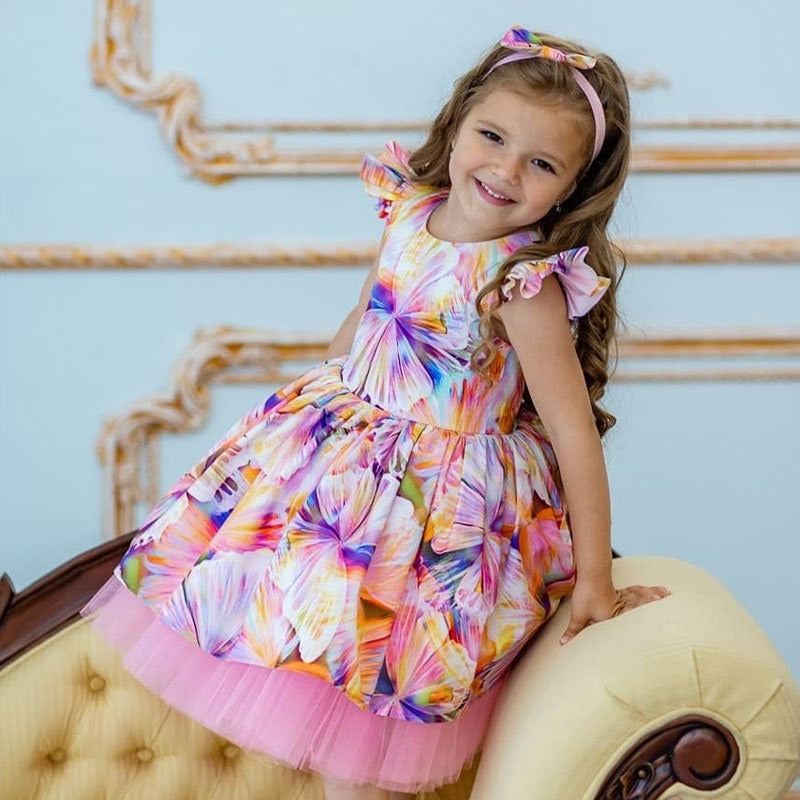 Floral Print Kids Girls Birthday Wedding Lolita Dress childrensterritory