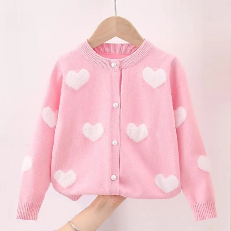 Love Pattern Wool Knitted Cardigan For Girls 1-6 Years
