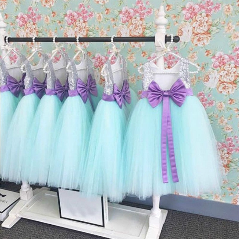 Little Girls Sleeveless Sequin Bowknot Ball Gwon Dresses childrensterritory