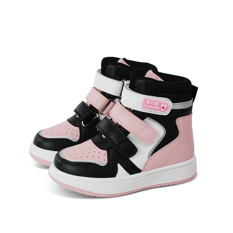 Kids' Non-Slip Leather Sneakers with High Back and Ankle Support