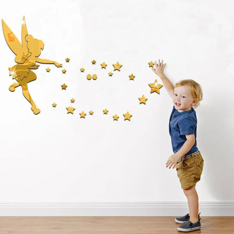 Fairy Blowing Stars Acrylic Mirror Wall Sticker for Home