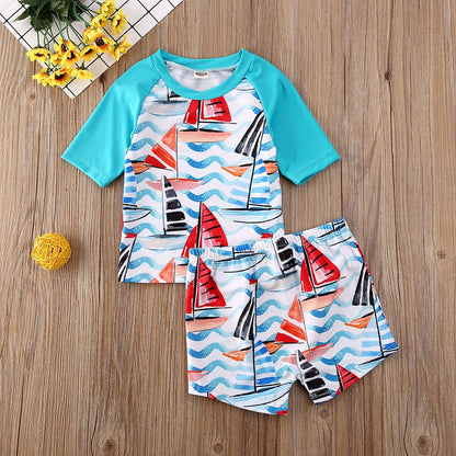 Kid Boy Letter and Beach Print Top &amp; Shorts Set childrensterritory