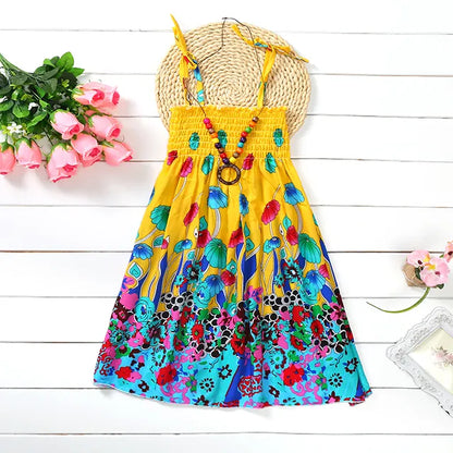 Bohemian Style Kids Girls Floral Sling Ruffles Beach Dresses childrensterritory