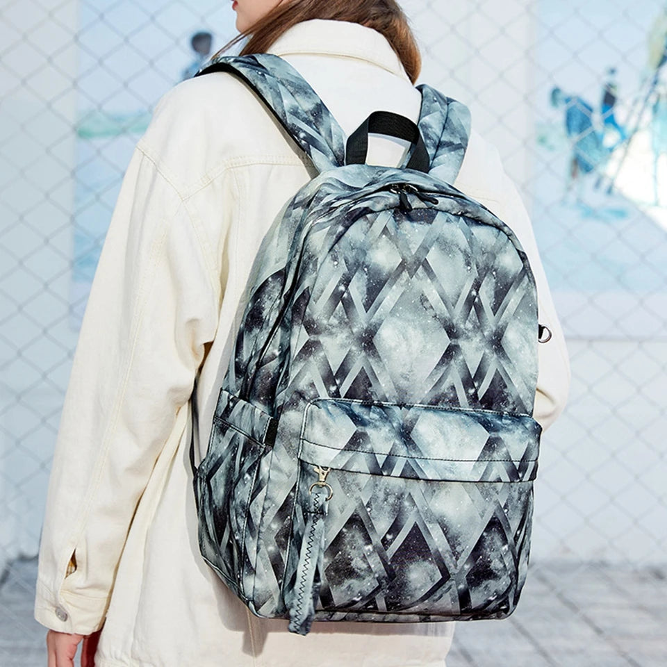 Printed Canvas 3-in-1 School Backpack with USB For Girls
