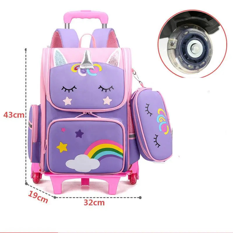 Kids Girls Unicorn Style School Trolley Backpack