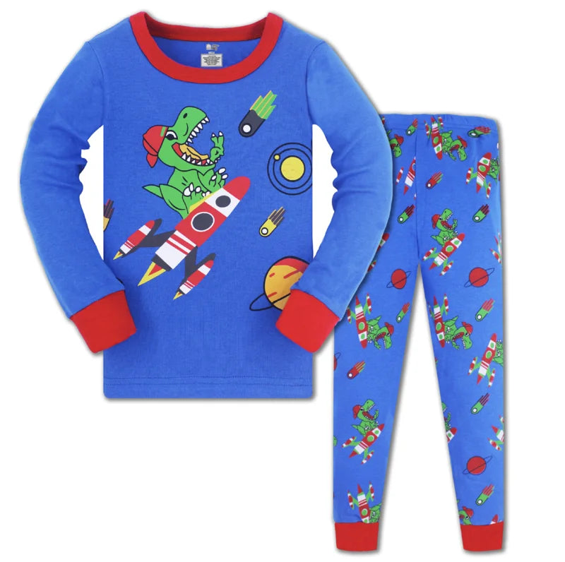 Kids Boys Cartoon Print Long Sleeve Cotton Sleepwear childrensterritory