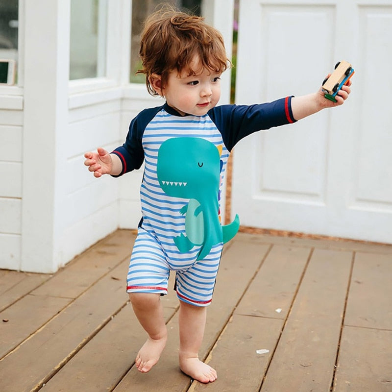 Kids Boys Cartoon Print One Piece Zipper Sunsuit Beachwear childrensterritory