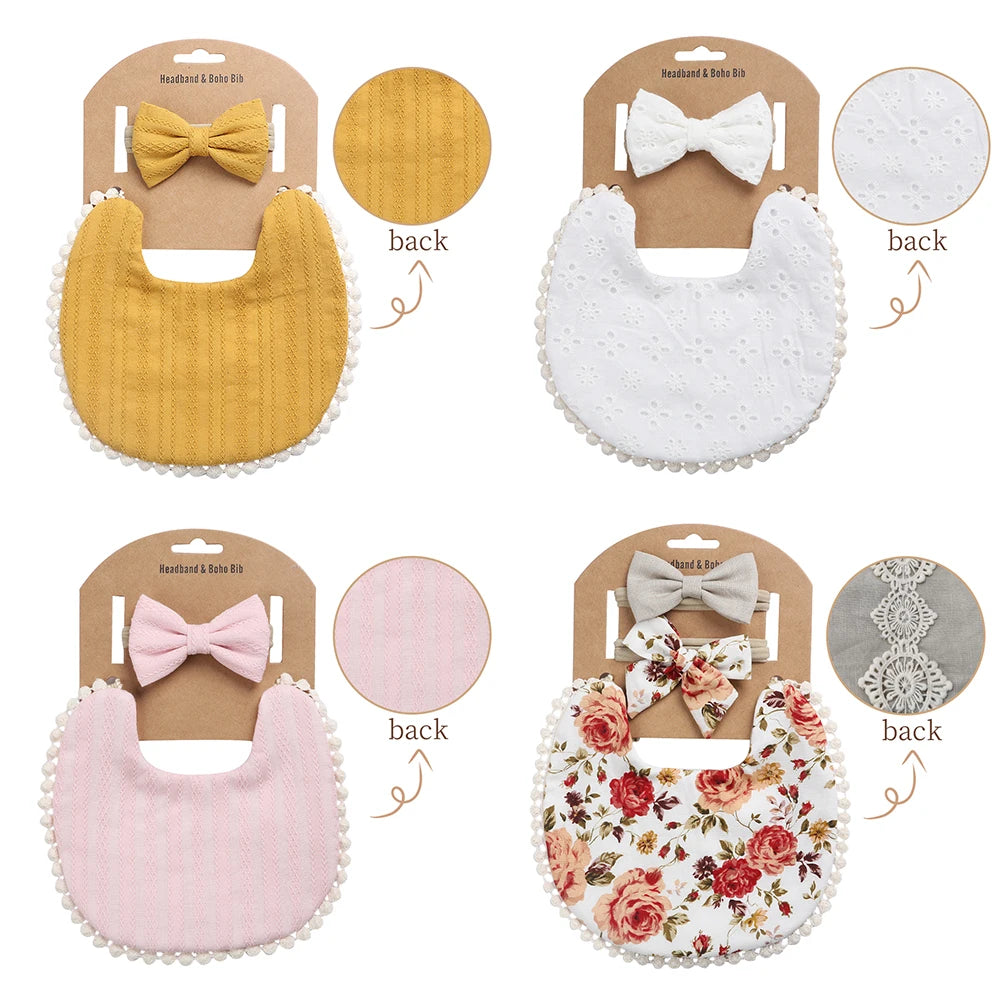 4Sets/Lot Floral Infant Burp Clothes with Bow Tie Headband childrensterritory