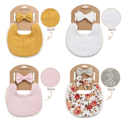 4Sets/Lot Floral Infant Burp Clothes with Bow Tie Headband childrensterritory