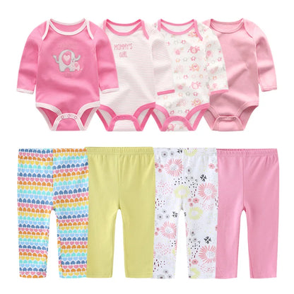 Newborn Baby Cartoon Print 6/8Pieces Soft Bodysuits+Pants Sets childrensterritory