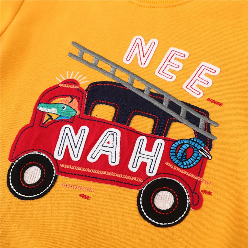 Cartoon Vehicle Design Kids Boys Cotton Sweatshirts