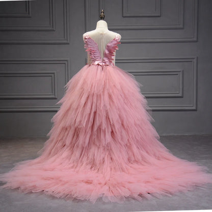 Kids Girls Elegant Crystal Swan Design Pageant Dress with Trail childrensterritory